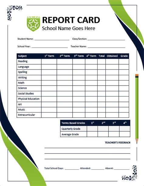 Report Card Template Excel